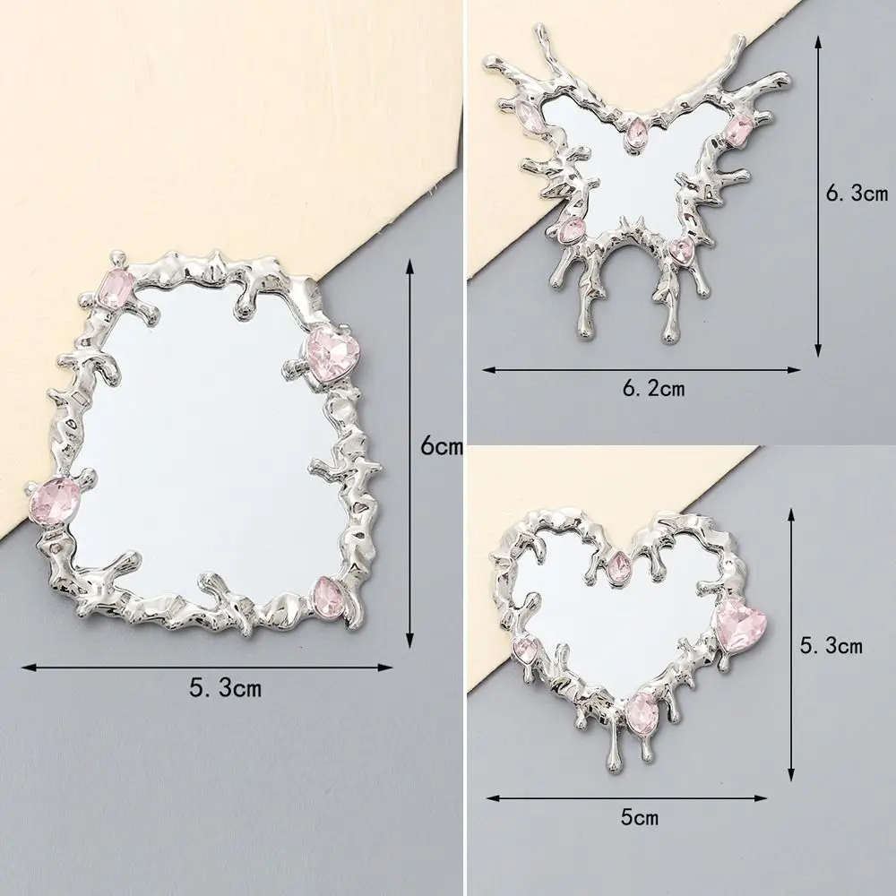 Серебряное мини-зеркало, милые аксессуары для самостоятельного изготовления бабочек, маленькое зеркало для макияжа со стразами и кристаллами в форме сердца, украшения для обуви для ювелирных изделий своими руками