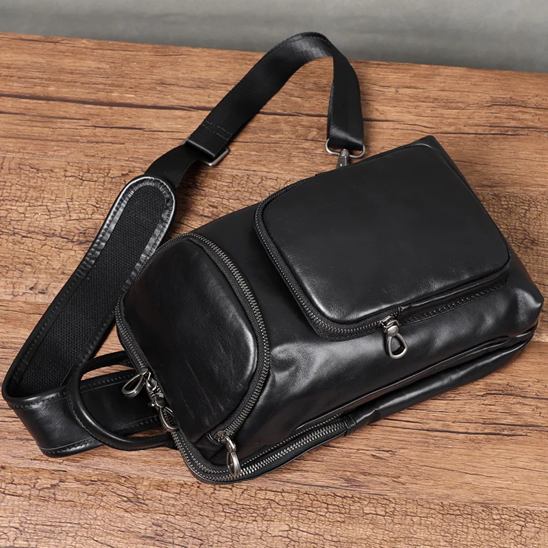 Large Capacity Men Chest Bag Genuine Leather Multifunction Shoulder Bags Messenger Chest Sling Crossbody Bags Travel Bag For Me