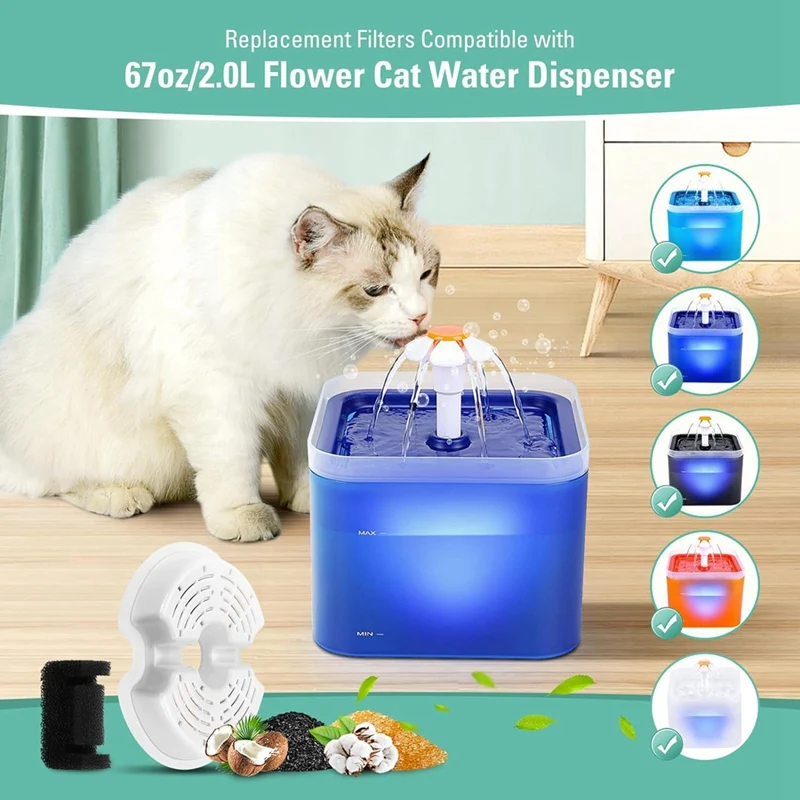 8 Pack Replacement Filters&8 Pump Filters For Cat Fountain Quadruple Filtration Pet Fountain Parts Accessories