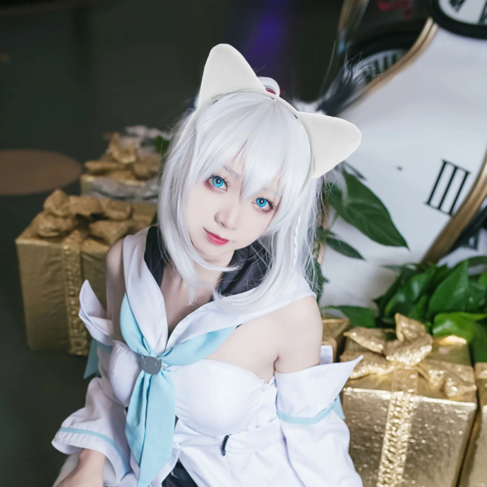 

1 set White Cat Headdress Set Kids Animal Headband Tail Bow Halloween Costume Prop Party Cosplay Accessories Gift