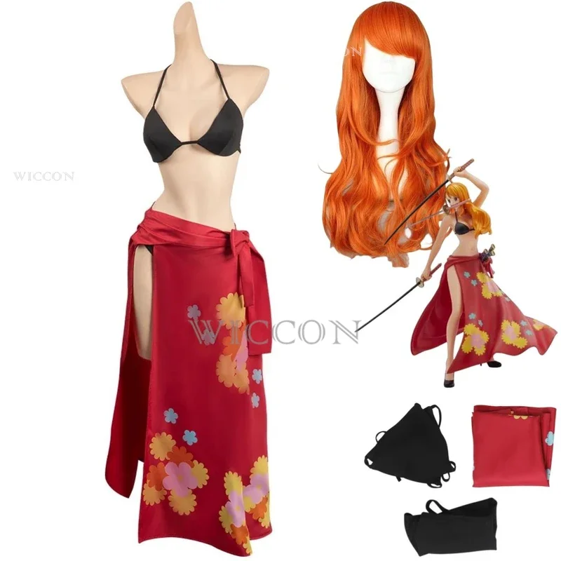 Anime Nami Cosplay Costume Santōryū Wig Swimsuit Summer Bikinis Skirt Tube Tops Adult Woman Sexy Kawaii Carnival Party Suit