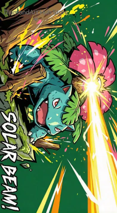 Pokemon Venusaur Graffiti Style Solar Beam Green Splash Background Diamond Painting Kit, DIY Full Round Drill Diamond Art