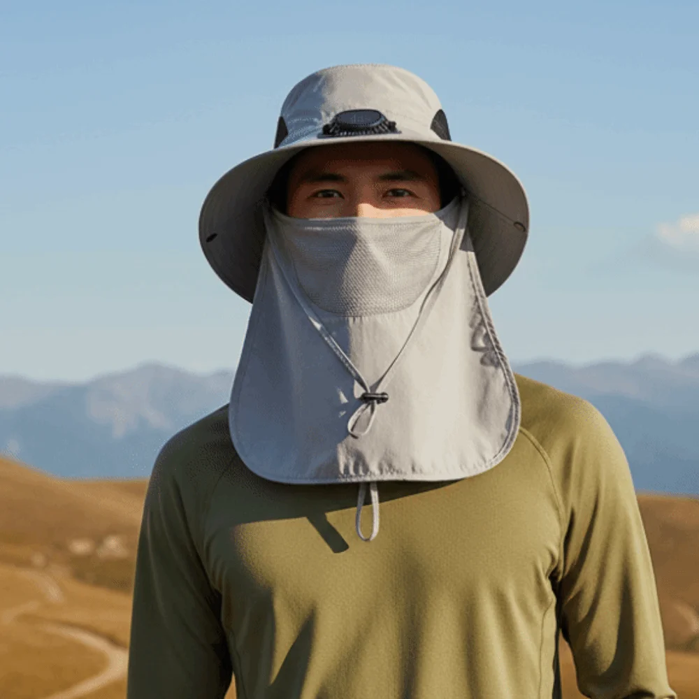 Portable Solar Rechargeable Fan Hat Adjustable with Shawl Fishing Sun Shading Cap Long-lasting 300mA for 3.7V/300mAh