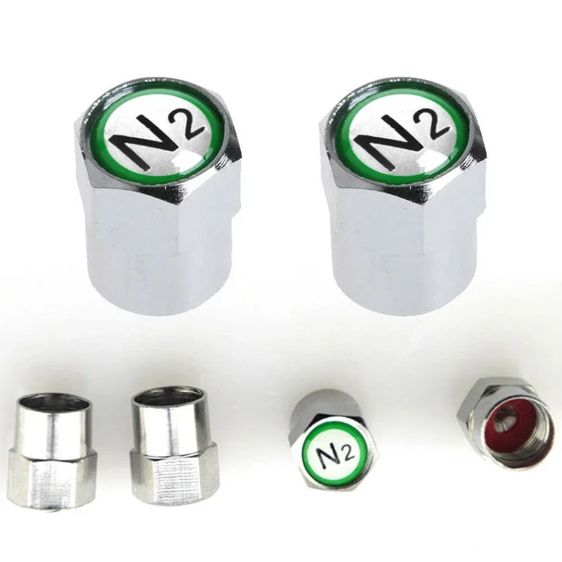 

4pcs Chrome Car Tuning Auto TPMS Valve Stem Caps N2 Nitrogen Tire Insert Cover Universal Exterior Parts Creative Car Accessories