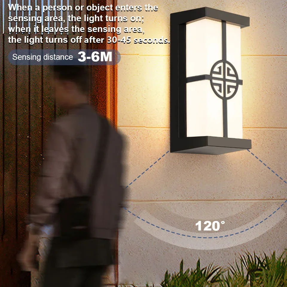 Outdoor LED Wall Light Motion Sensor 16W AC85-265V Exterior Wall Lamp For Garden Light Street Lamp Porch Balcony
