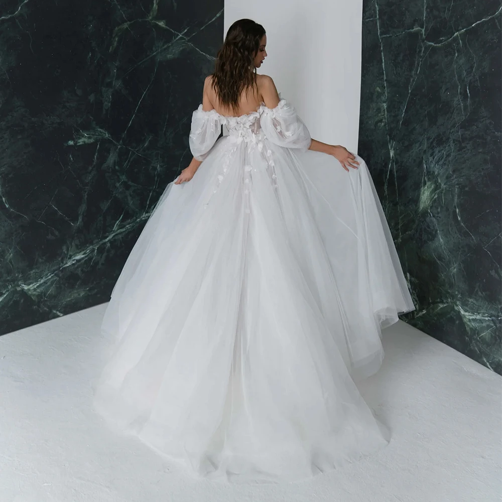 Elegante 3D Bloemen Boho Trouwjurken Met Afneembare Mouwen Sexy V-hals Uit De Schouder Strand Bruidsjurken Aangepaste 2025