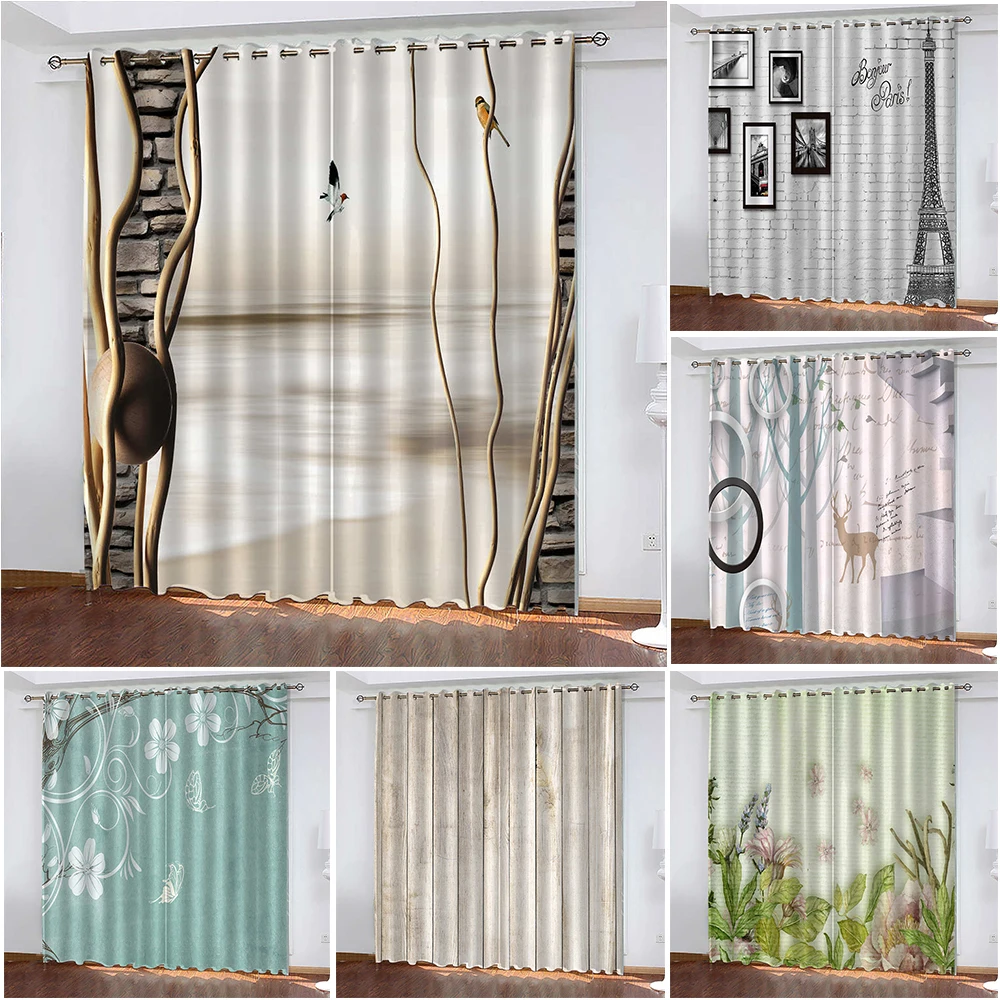 

Nordic Modern 3D Print Household Curtains Woven Blackout Curtains Biparting Open Curtains for Living Room Cortina De Sombra