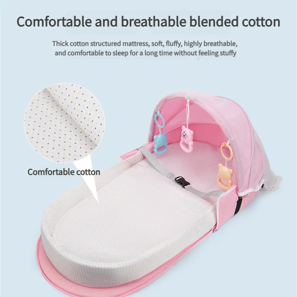 سرير أطفال محمول قابل للطي مضاد للسحق مع ناموسية، مرتبة مريحة، سرير سفر لاستخدام التخييم المنزلي لحديثي الولادة #5