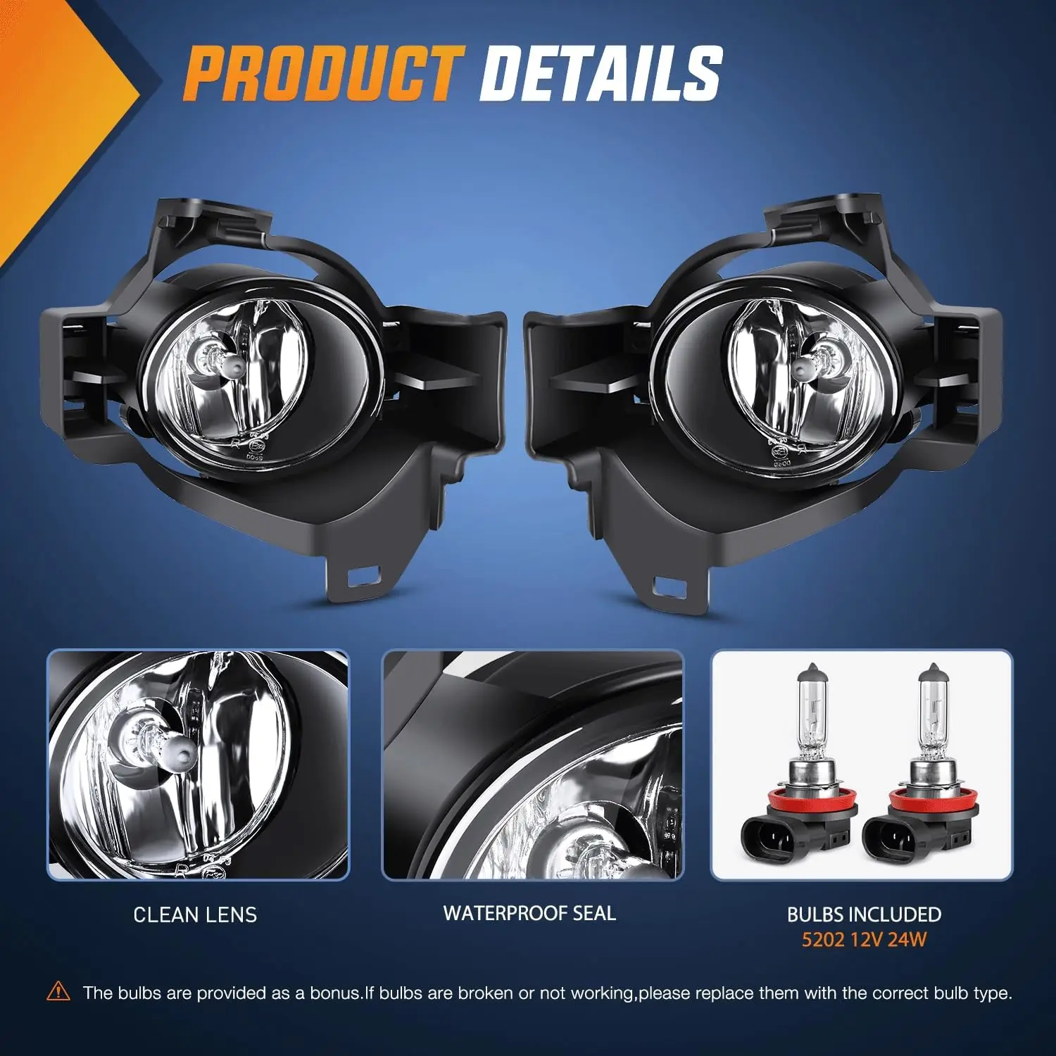Nilight Fog Light Assembly Compatible with 2010 2011 2012 Nissan Altima with Clear Lens Lamps Replacement H11 12V 55W Bulbs