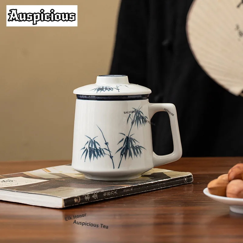430ml Hand-painted Lotus Filter Tea Separator Cup Zen Tea Mug with Infuser Handgrip Cups Tea Maker Office Water Cup Tea Services