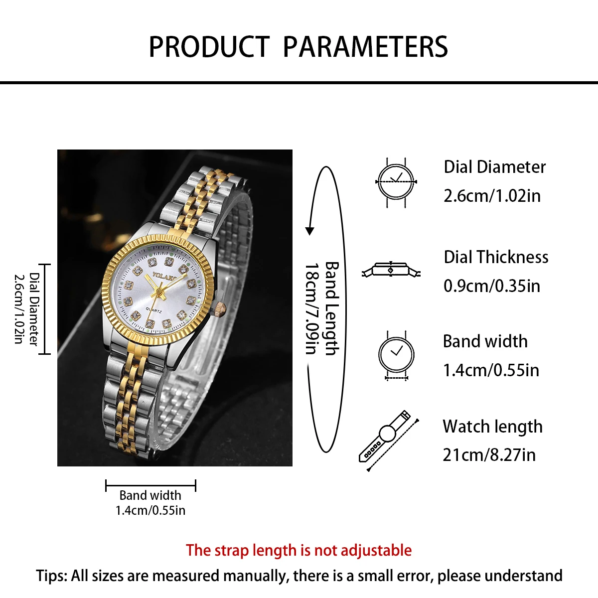 1個女性用ファッションラウンドルームゴールドスチールバンドクォーツ腕時計