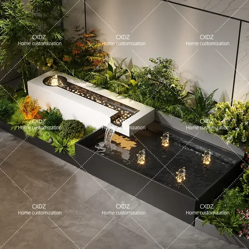 Outdoor Stainless Steel Water Landscape Wall Flower Box Courtyard Landscaping Fountain Pool Fish Pond Domestic Circulation