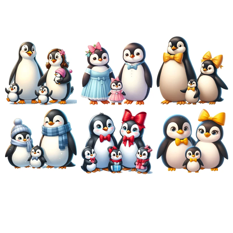 Cute Cartoon Penguin  Family Love Sweet Playful Stickers Iron-on Transfers for Clothing Easy-to-Apply Transfer Designs Durable