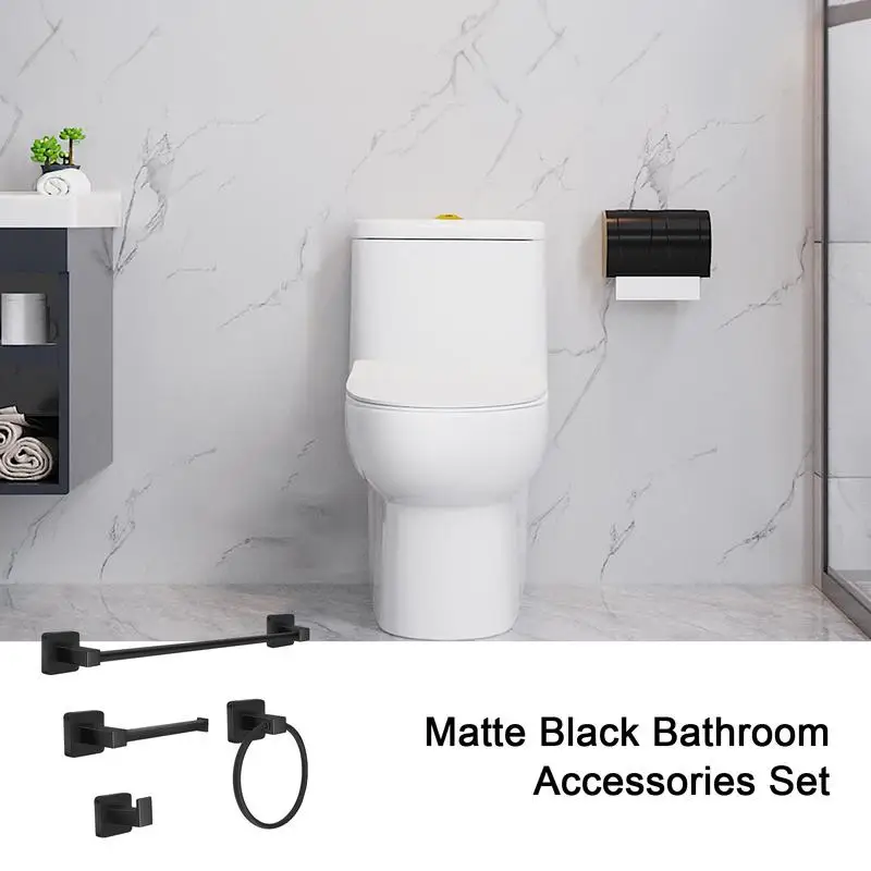 

4pcs Wall Mount Black Bathroom Hardware Set Stainless Steel Towel Bar Towel Ring Paper Holder Hook Modern Bath Accessories