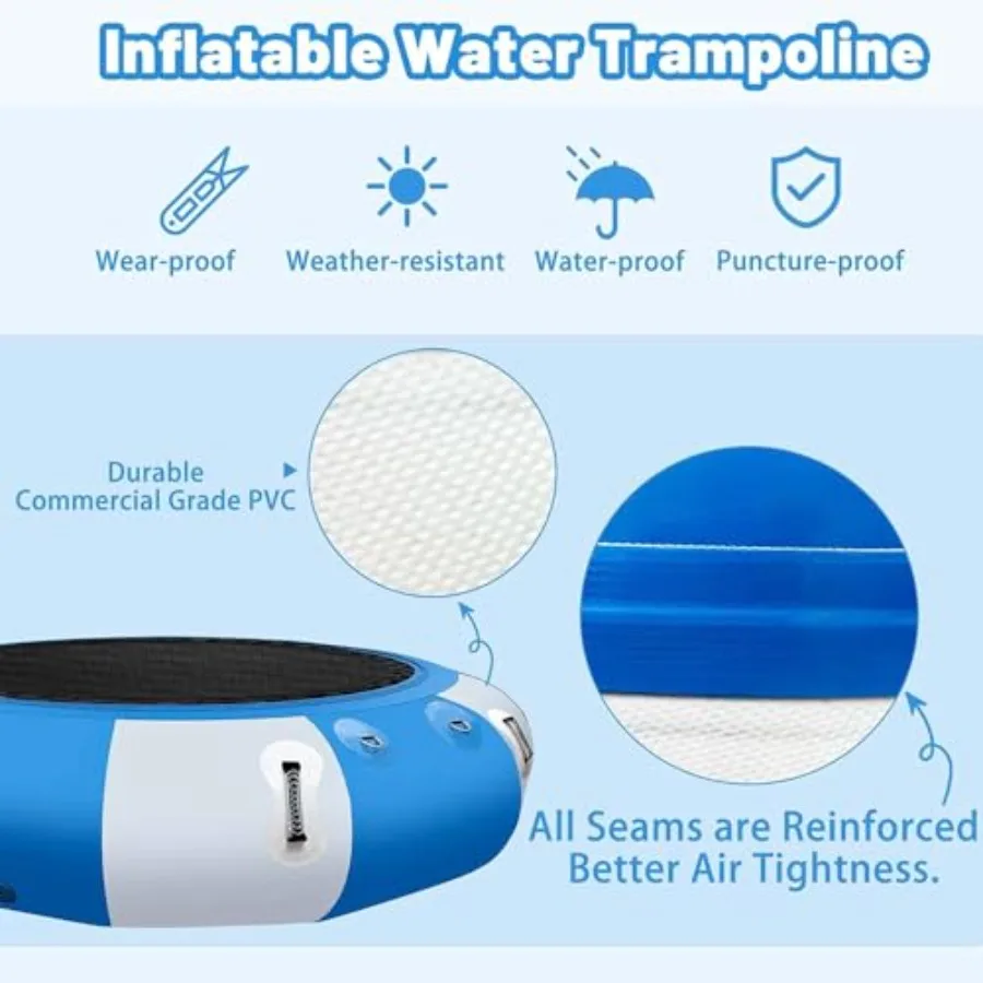 Lake water sports inflatable water trampoline: 10 ft floating bounce platform durable PVC material vibrant blue color extra-sta