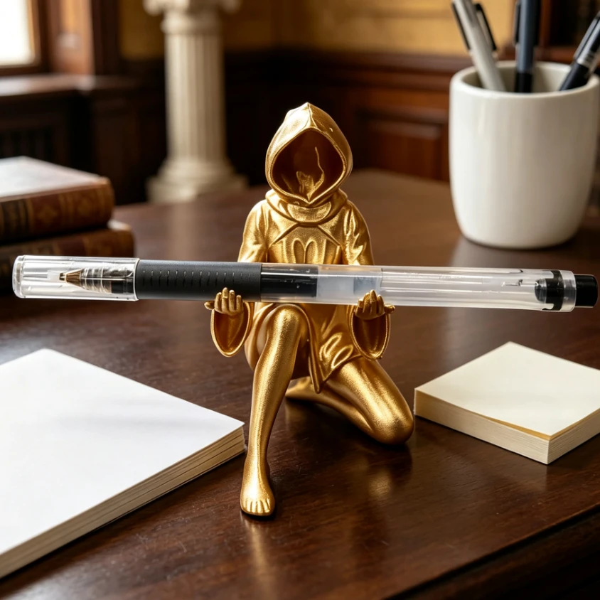 Black Robe Queen Pen Holder Desktop Decorative Ornament Vintage Pen Stand Craft for Writing Desk Home Office Tabletop Display