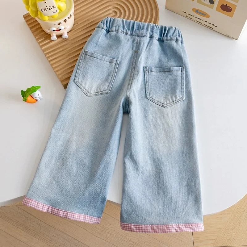 Girls Spring and Autumn Jeans 2026 New Trousers Children's Baby Cute Printed Embroidery Casual Versatile Straight Wide-leg Pants