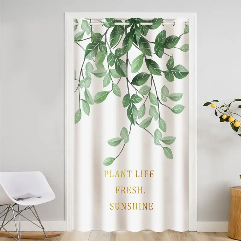 

Hawaiian green plants Air conditioning heat insulation curtain Used for living room bedroom No punching required Door Curtain