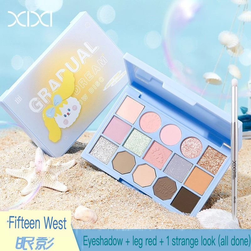 لوحة ظلال عيون XIXI مكونة من 15 لونًا للمكياج اليومي، لون أرضي منخفض التبعي، أحمر خدود متألق ماسي غير لامع، مجموعة الكل في واحد