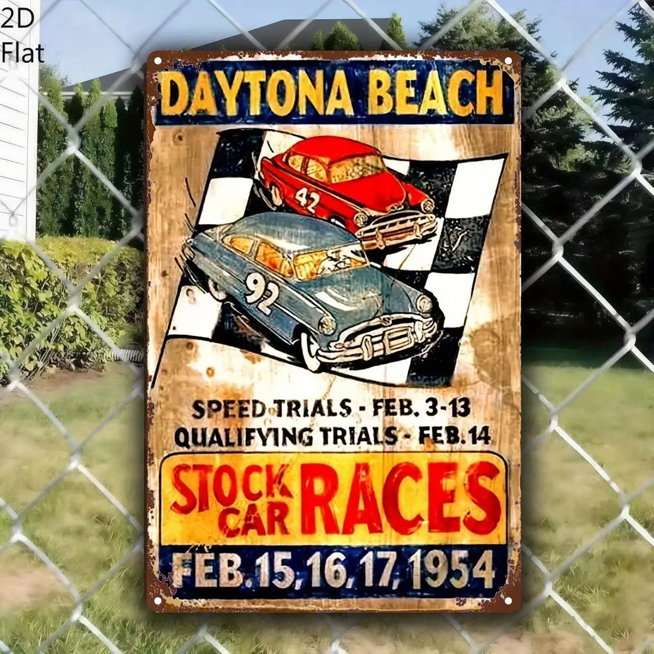 2D Flat, 1pc of Sign1954s Tona Beach Racing Poster 2D Wall Hanging Decorative Panel, Easy to Install, for Home Security