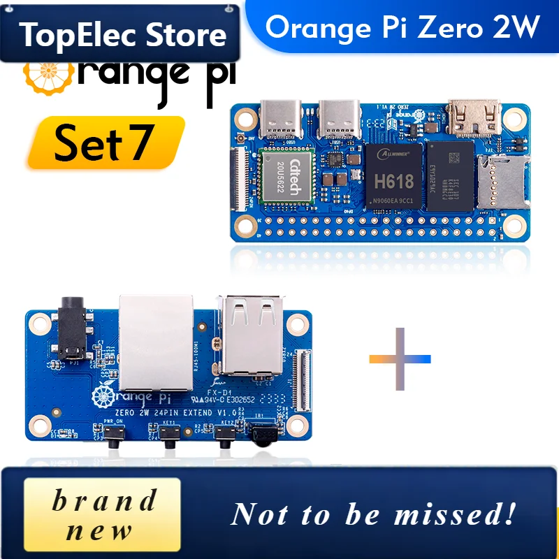 TopElec Orange Pi Zero 2W + Expansion Board Single Board Computer 2GB RAM Allwinner H618 WiFi-BT Orange Pi Zero 2 W Development