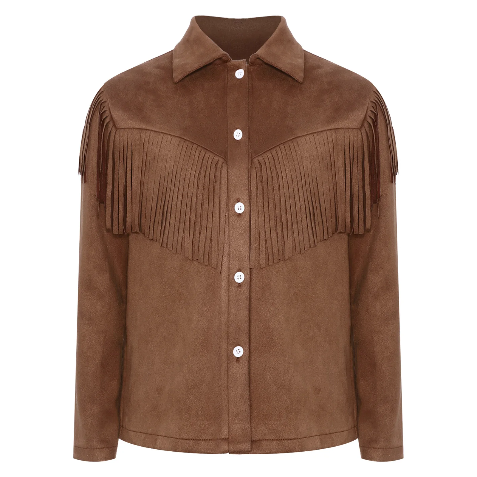 

Boys Girls Faux Suede Fringe Jacket Long Sleeve Tassel Coat Top Halloween Carnival Party Western Cowboy Cowgirl Cosplay Costume