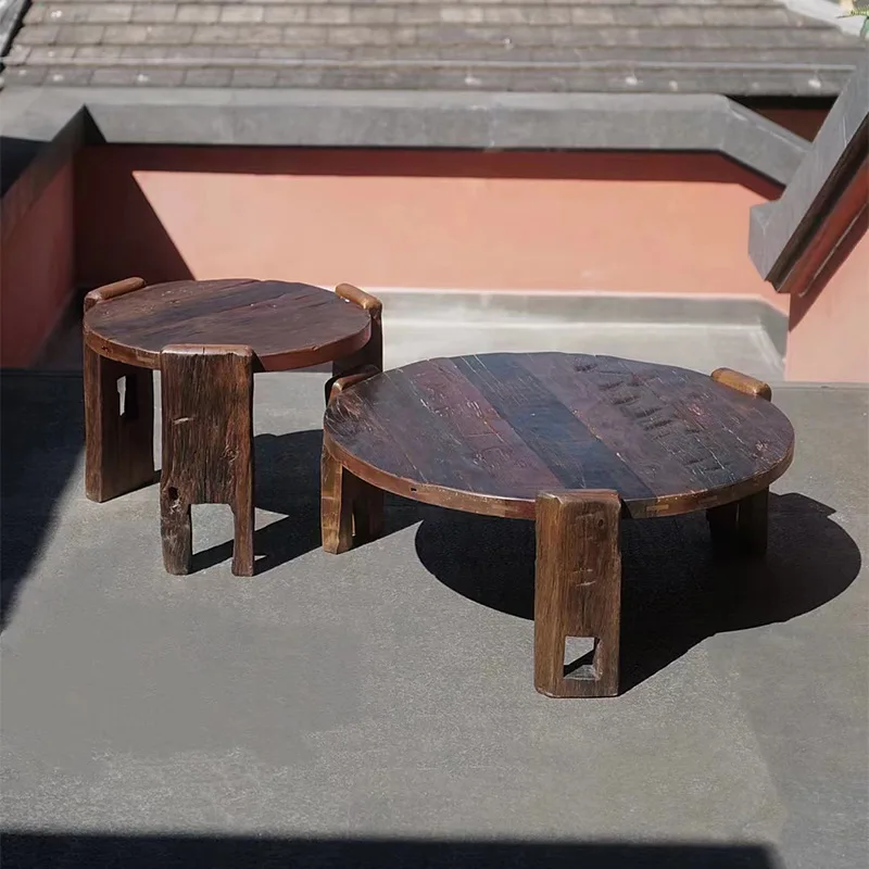 Head high and low coffee table set, simple coffee table low table in solid wood living room, old and retro for home use