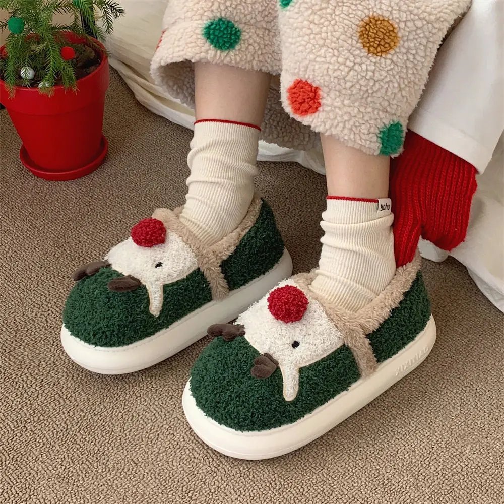 Christmas new cute elk fleece warm and comfortable cotton slippers women's autumn and winter indoor atmosphere plush shoes