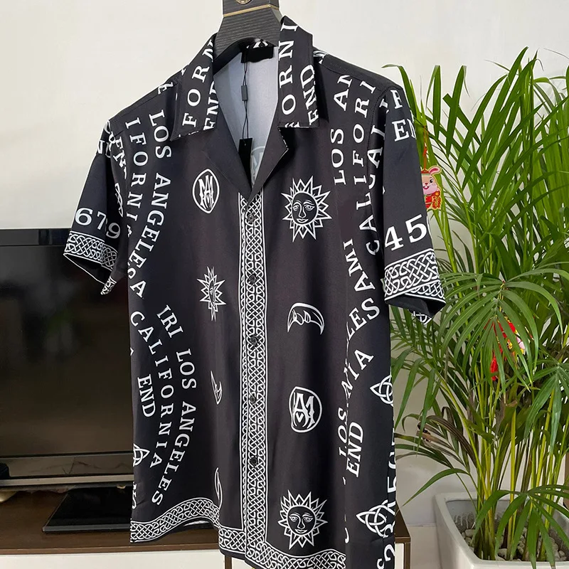 Luxury Letter Printed Shirt Mens Summer Clothes Casual Short Sleeve Men Social Shirt Manga Longa Prom Party Shirt Ropa Hombre