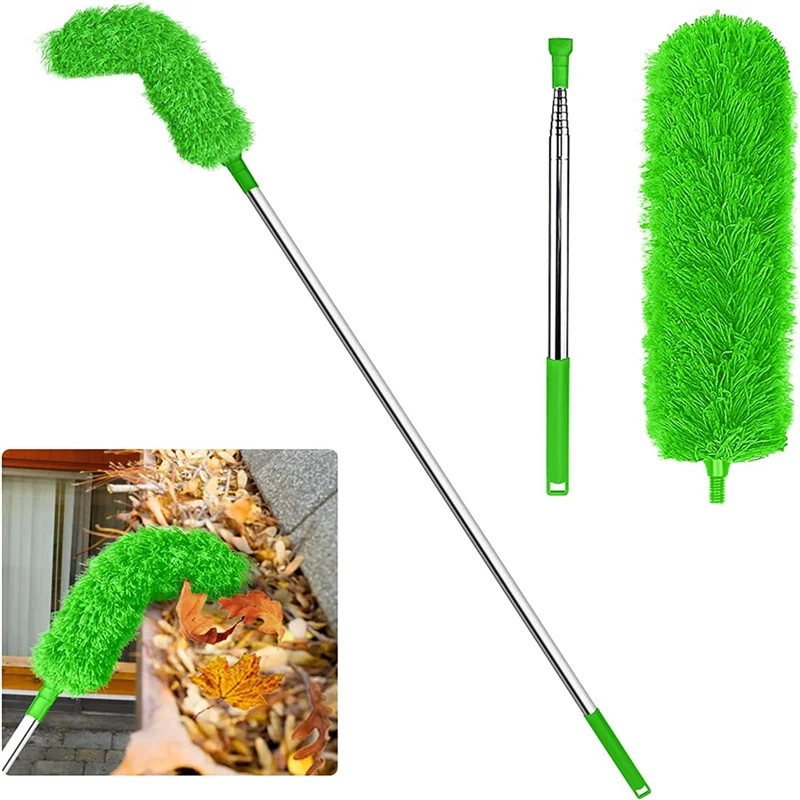 Gutter Cleaning Brush Roofing Tool with Telescopic Extendable Pole 8.2Ft Guard Cleaner Tool Easy Remove Leave, green