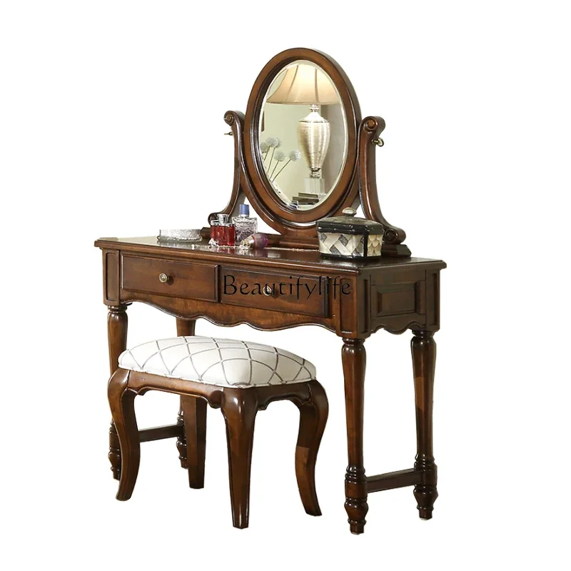 

12American Style Bedroom All Solid Wood Bay Window Makeup Table Small Apartment European Style Mini Dressing Table