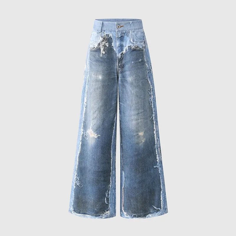 HKSH 2026 Summer Autumn New American Trendy Digital Print Jeans Versatile High Street Hip-Hop Cool Denim Pants Vintage HK27033