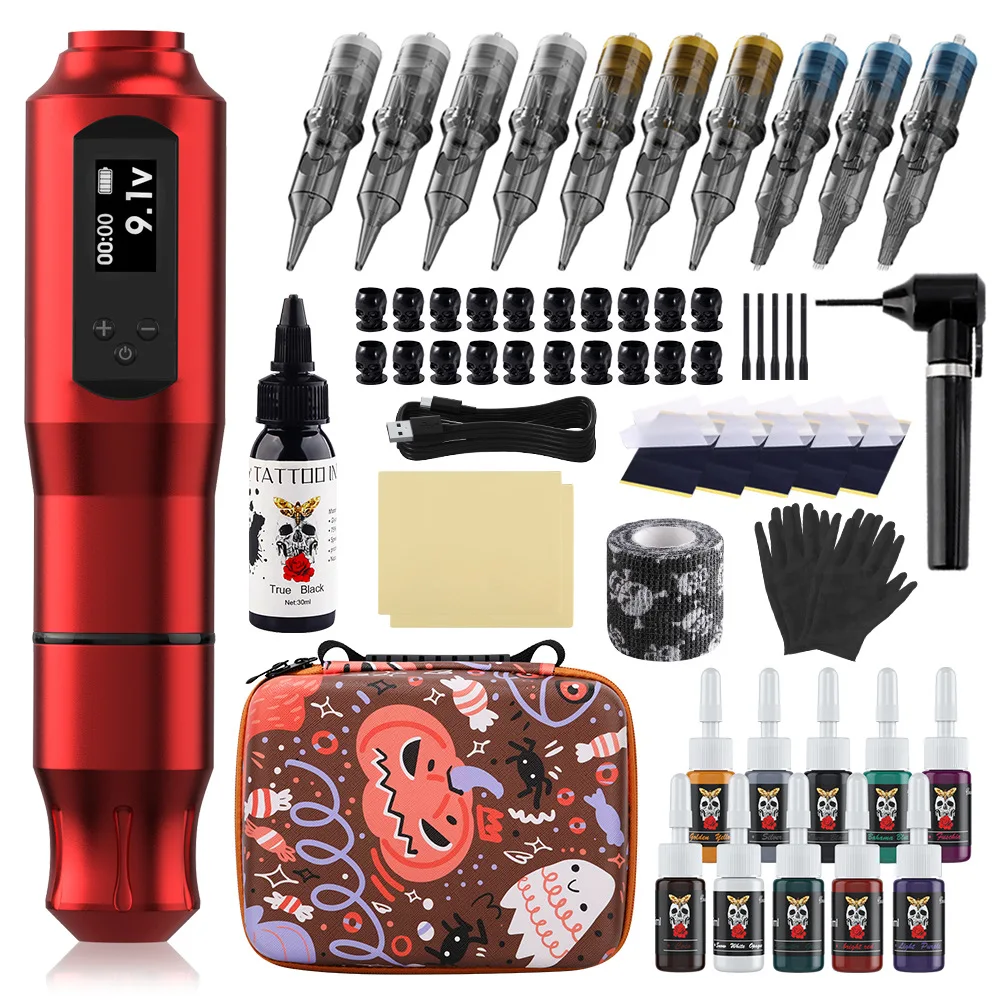 Cross border beginner wireless tattoo machine set, screen display, diamond battery pen, hand in hand bag complete set