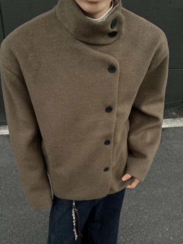 

Autumn Winter Men's Loose Fit Woolen Jaet Collar irt Casual Faion Outerwear Polyester Fiber Long Sve Single Button