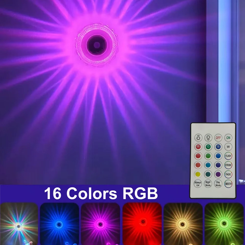 

RGB 16 Colors Smart Motion Sensor Wall Light with Remote Control Night Light for Bedroom Hallway Stairs Atmosphere Lighting