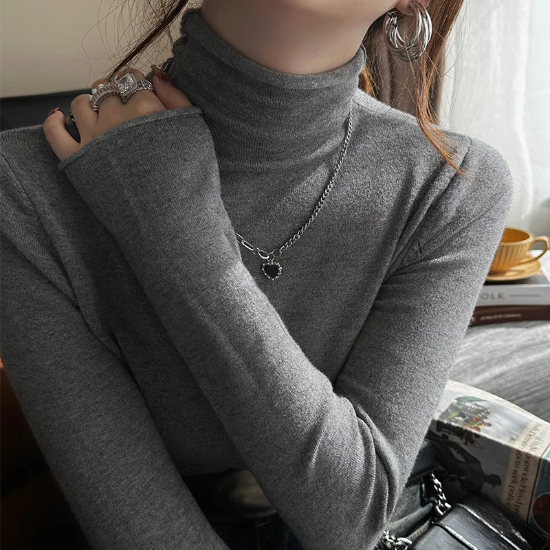 2026 Autumn Winter Turtleneck Women Pullover Elegant Roll‑Neck Layering Base Knit Sweater Solid Color Versatile Slim Top