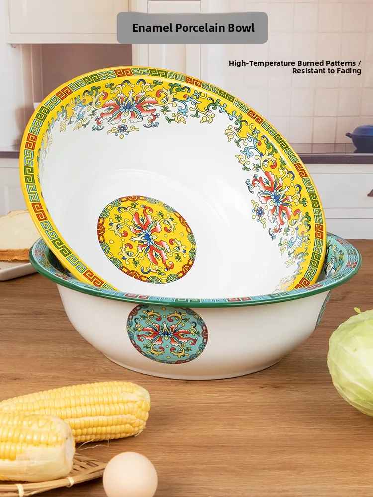 

Thiened Enamel Basin Food ade Kitchen Sink Old Sle Face Waing Vegetable Cleaning Large Cerc Basin for Home Use