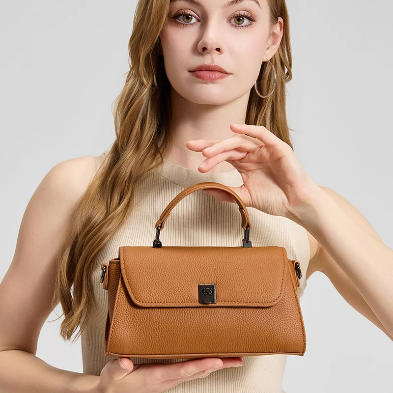 Genuine Leather Top Handle Crossbody Bag for Women Small Togo Leather Shoulder Bag 2026 New Designer Style Mini Handbag