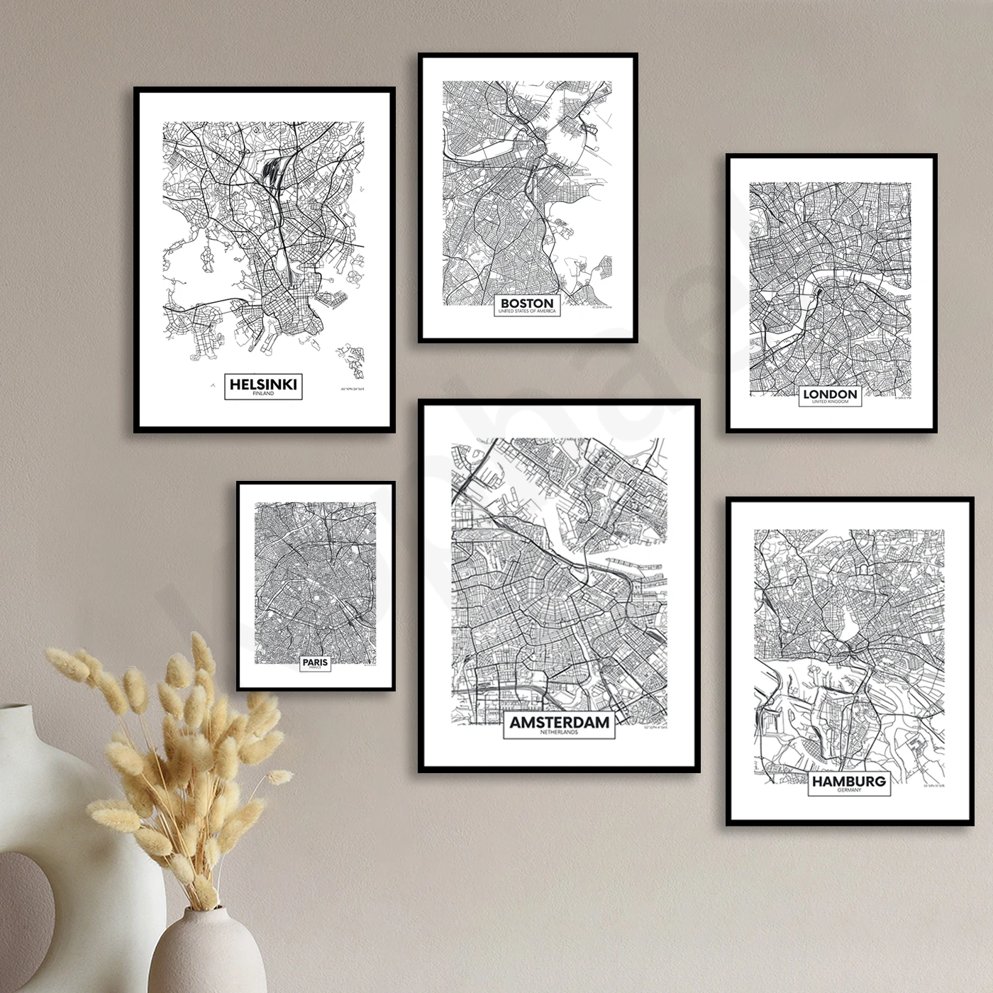 Hamburg Paris Amsterdam London Stockholm Barcelona Boston Helsinki Madrid Los Angeles Montreal Ottawa. City Map Poster