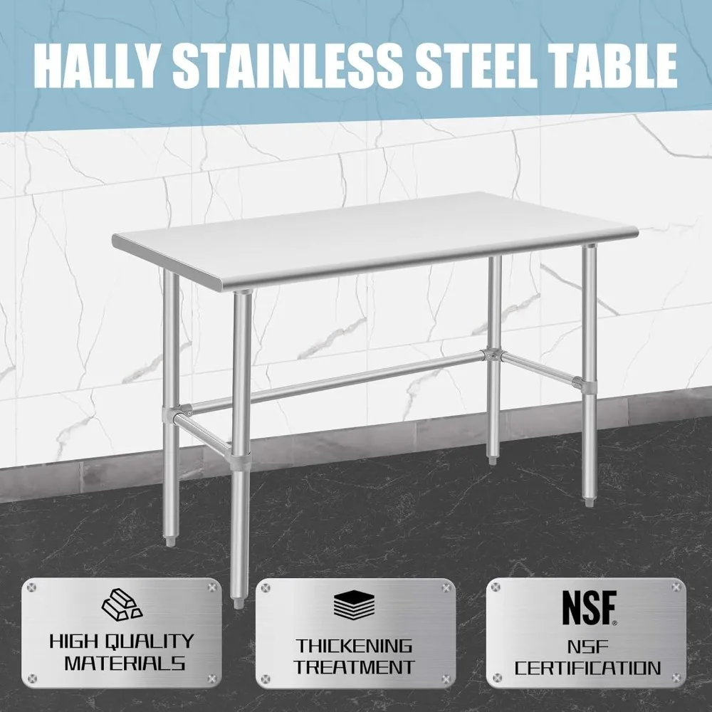Open Base Stainless Steel Table 24 x 48 Inches, NSF Commercial Heavy Duty Prep & Work Table with Galvanized Legs for Restaurant