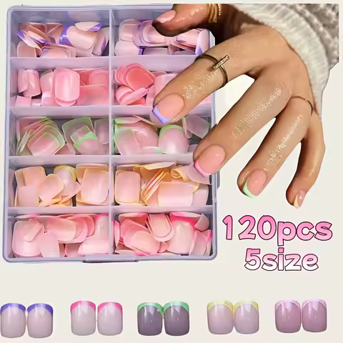 240pcs/Box 12Sizes Colorful Shiny French Press on Nails, Short Square Shape Glossy Finish False Nail Tips,10-Grid Manicure Jewel