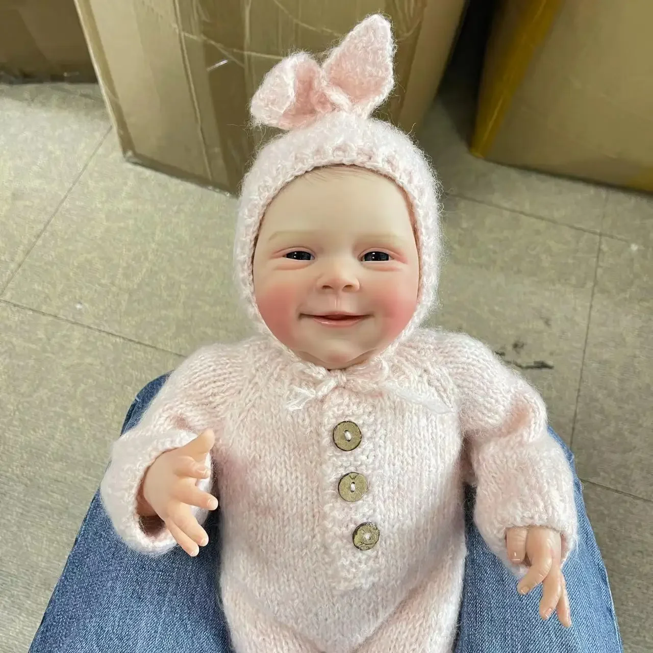 49cm New Reborn Baby Sebastian SmileFace Newborn  Soft Cuddle Body 3D Painted Skin with Hand-drawn Hair Toys for Kids