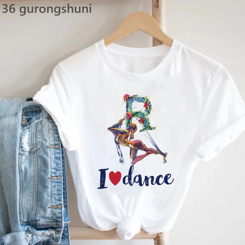 2023 Watercolor Girl Dancing To Music Graphic Print Tshirt Women\'S Clothing White T-Shirt Femme White Casual T Shirt Female Tops