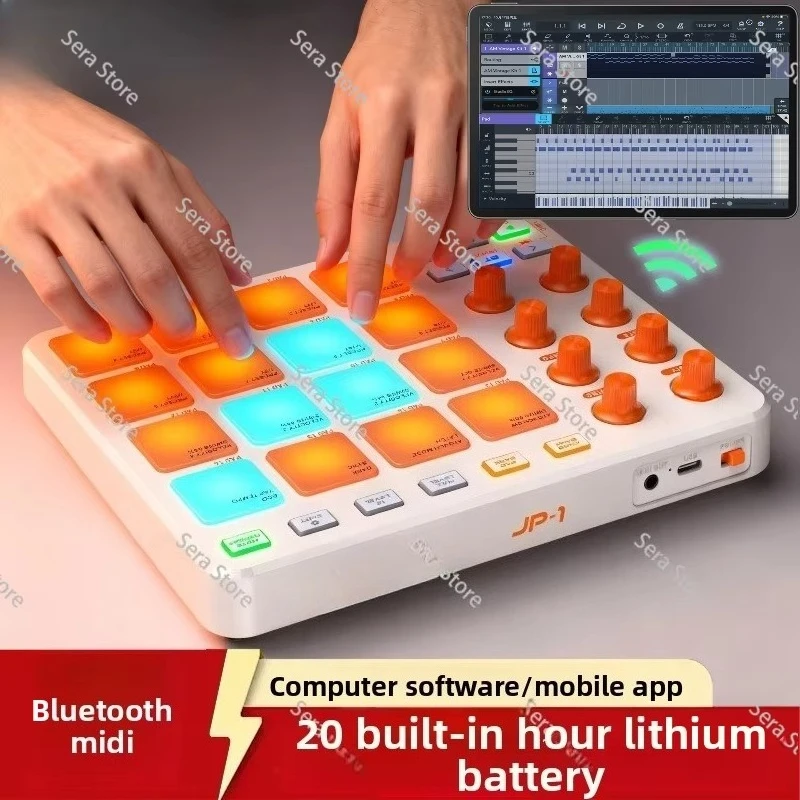 16-Key MIDI Pad RGB Bluetooth Electronic Sound Controller Mini Keyboard, Built-in Battery