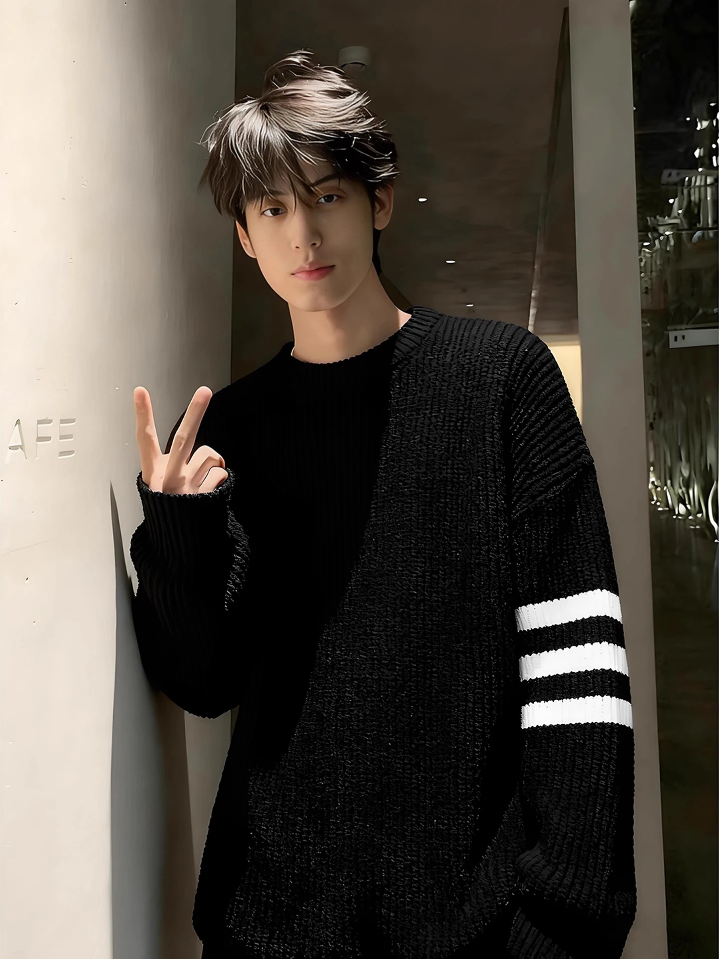 

Men's Knitted Sweater Casual round Ne Stripe Patchwork Lazy Sle Winter Thiened Base irt Inner Wear Comfortable Polyester