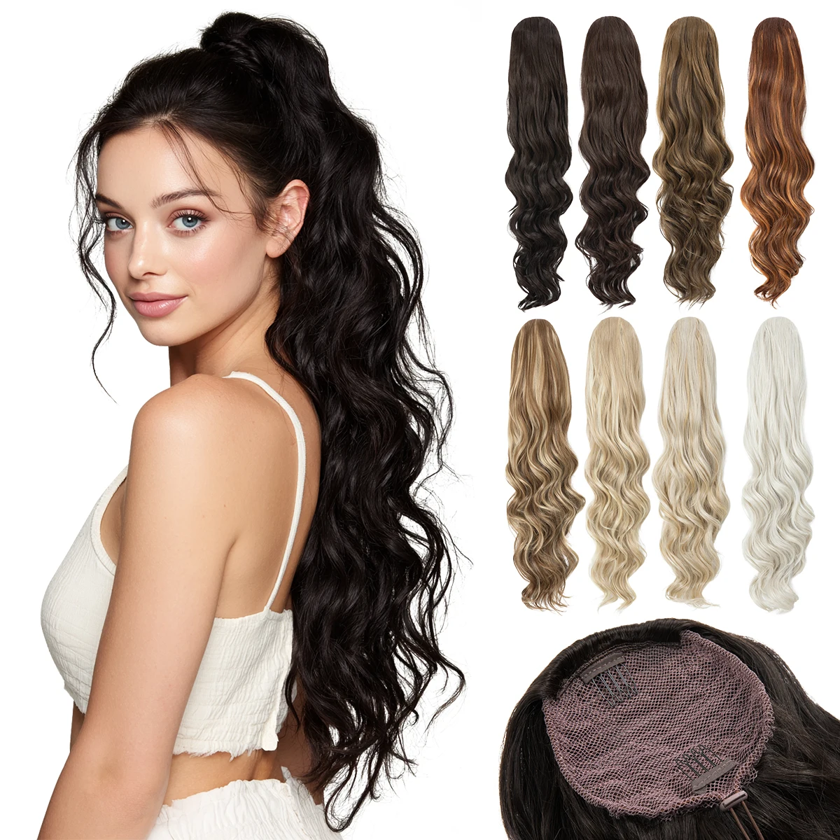 

【SARLA】Наращивание волос длиной 32 дюйма, волнистые, с резинкой, для увеличения длины и объема, из синтетического волокна, естественно пышные.