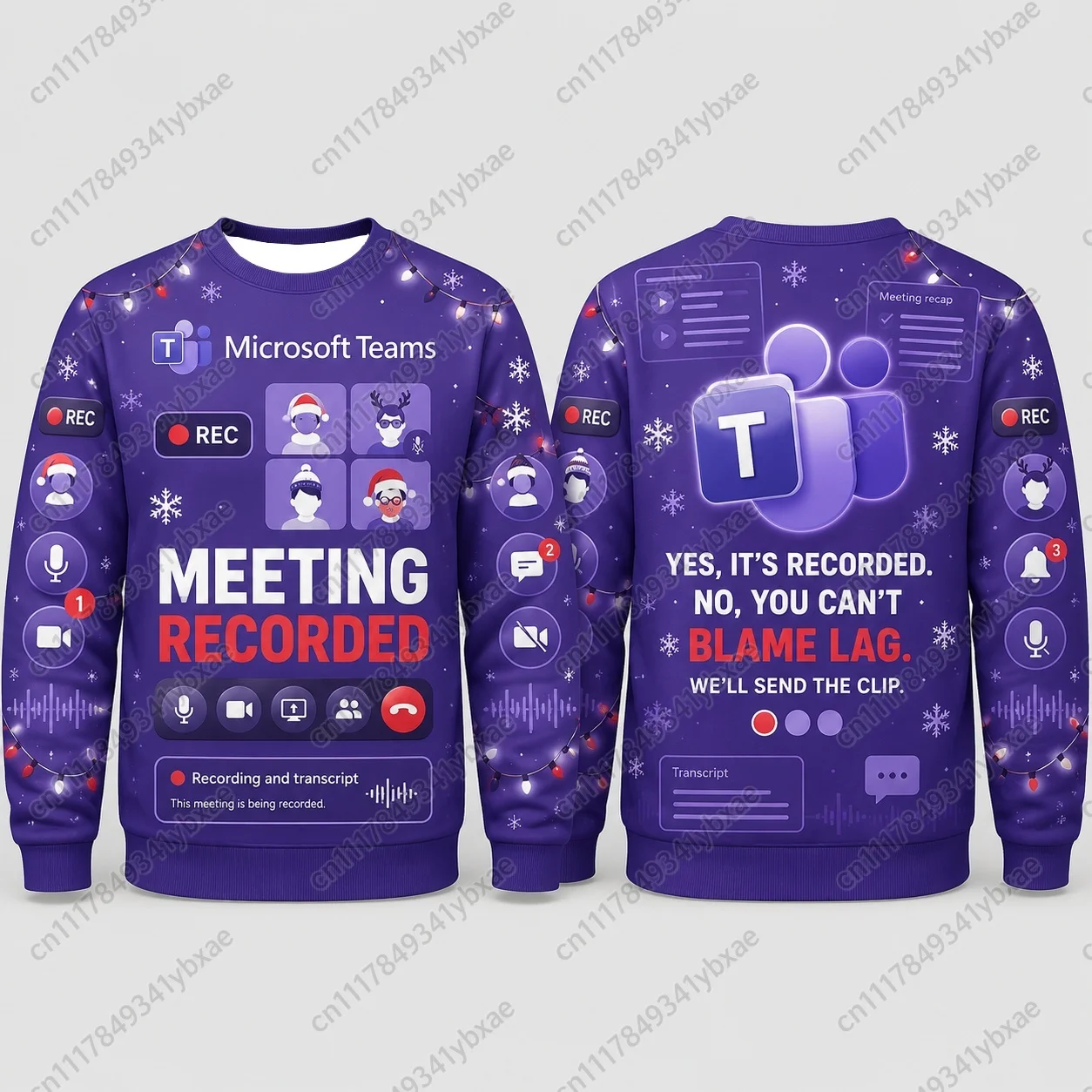 2026-2027 Interesting Microsoft Team Meeting Round Neck Sports Shirt Polyester 3D Printing Remote Work Home Christmas Gift