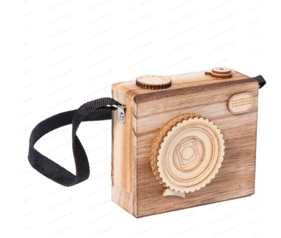 Handmade Wooden Retro Camera Music Box, Vintage Mechanical Musical Jewelry Box for Photographer, Birthday Gift for Lovers