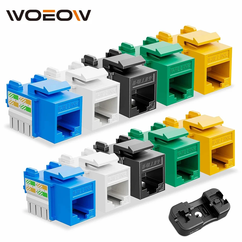 WoeoW-Lot de 10 prises Keystone RJ45, prises Cat6 en blanc et support poinçonné Keystone (non compatible avec le panneau de brassage)