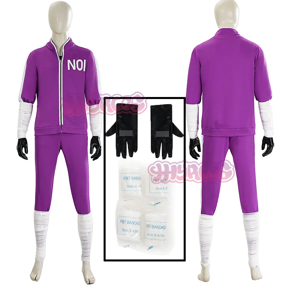 

Anime Dorohedoro Noi Cosplay Costume Purple Tracksuit Coat Gloves Outfit Uniform For Halloween Party Silver White Accessories
